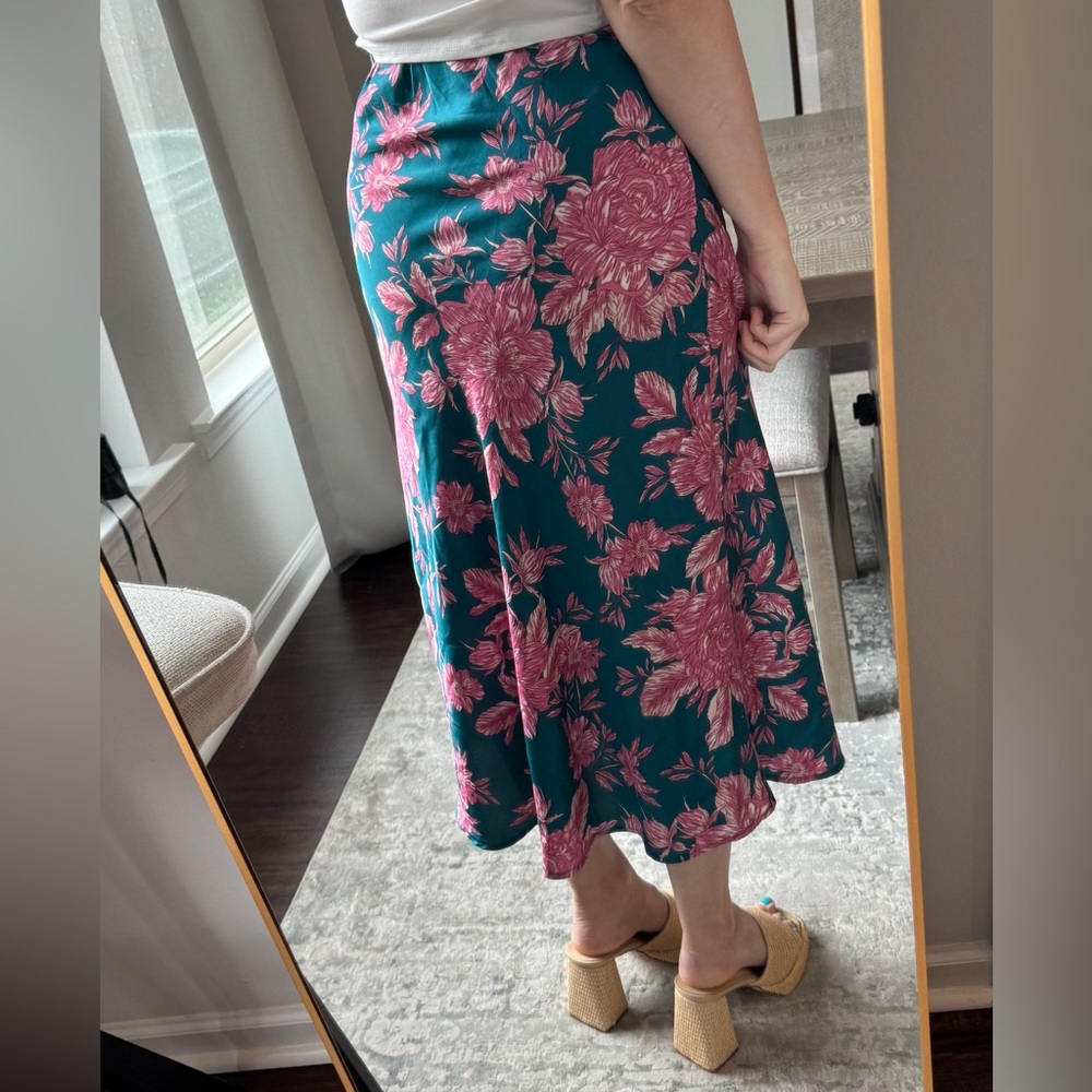 Floral Teal and Pink Midi Skirt - Picture 7 of 14
